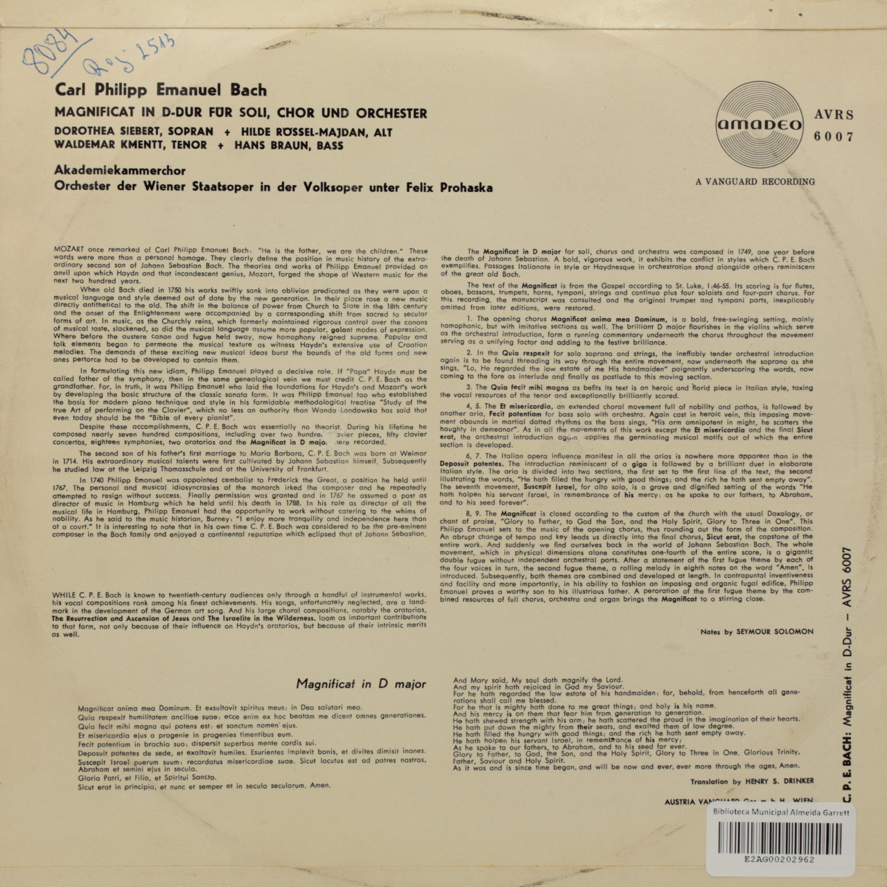 Bach, CPE: Magnificat