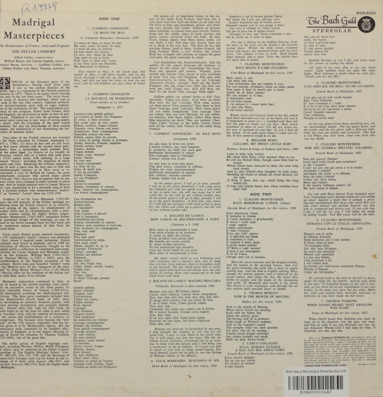 Madrigal Masterpieces - The Renaissance in France, Italy and England
