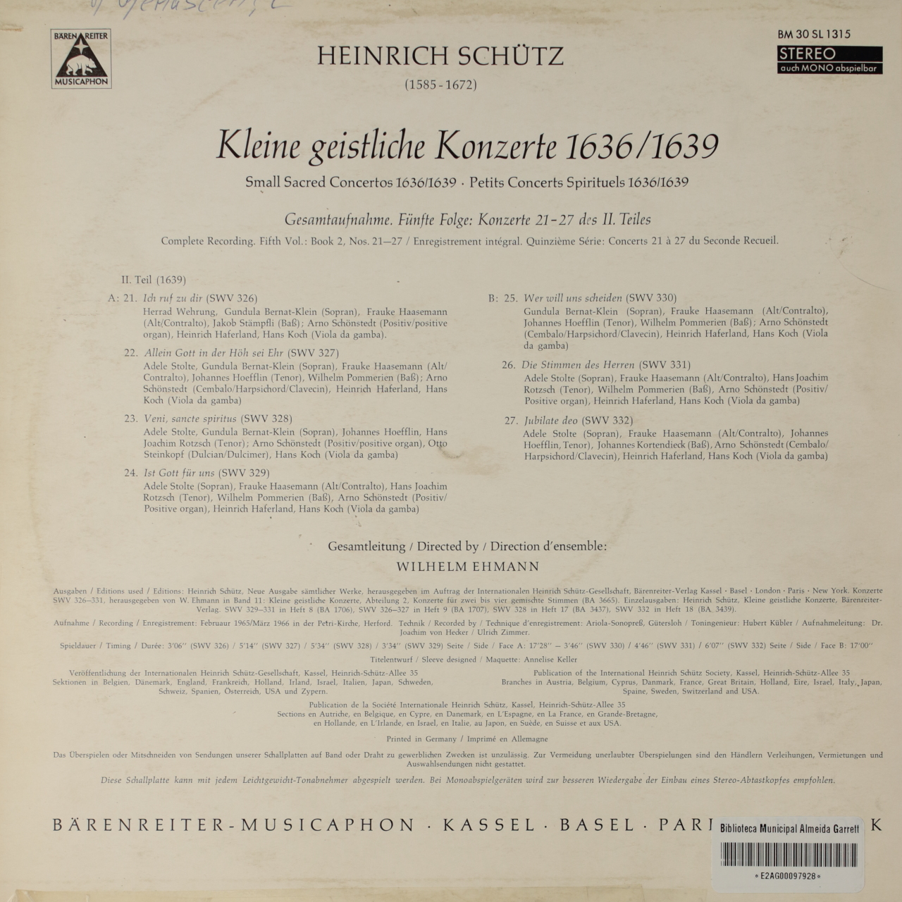 Schütz: Kleine geistliche Konzerte (5. Folge)