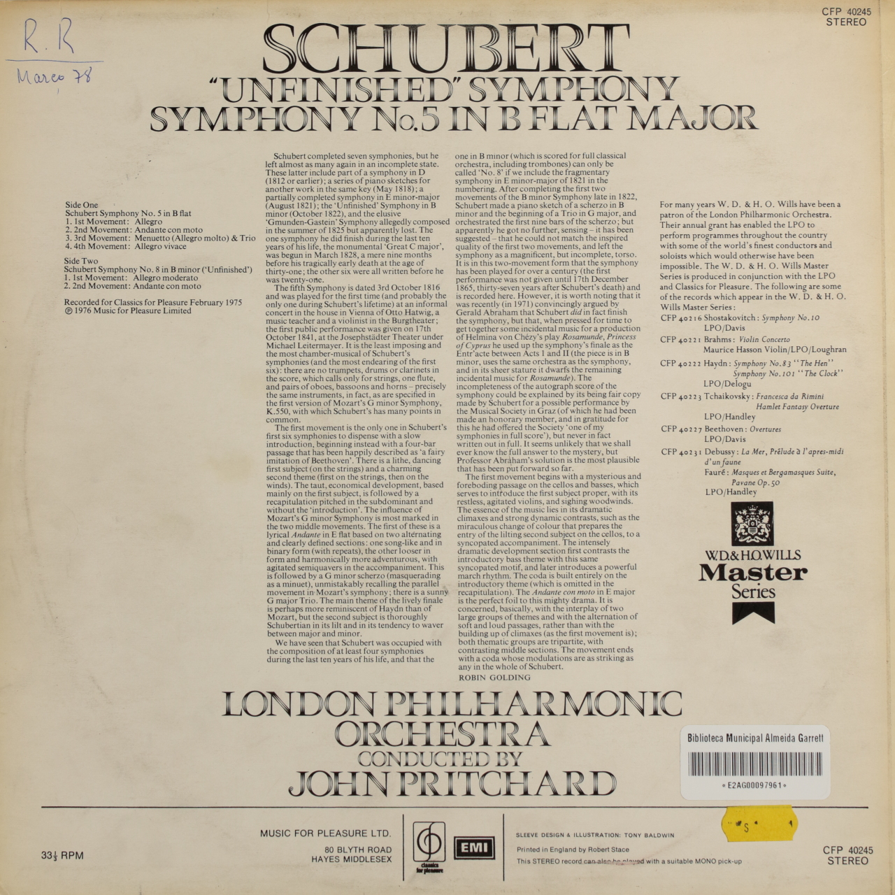 Schubert: Unfinished Symphony; Symphony Nº 5 in B Flat Major