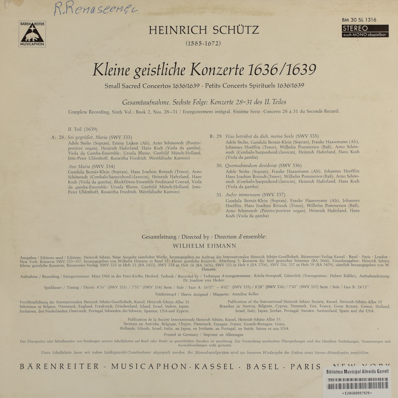 Schütz: Kleine geistliche Konzerte (6. Folge)