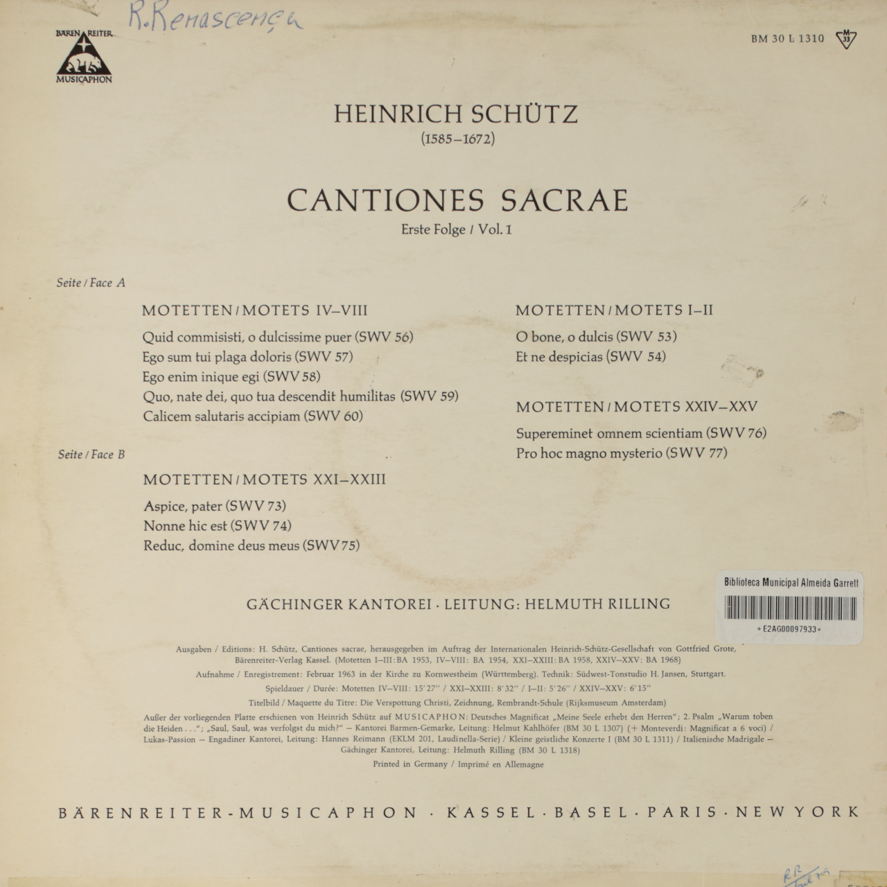 Schütz: Zwölf Motetten aus den - Cantiones Sacrae Erste Folge / Vol. I