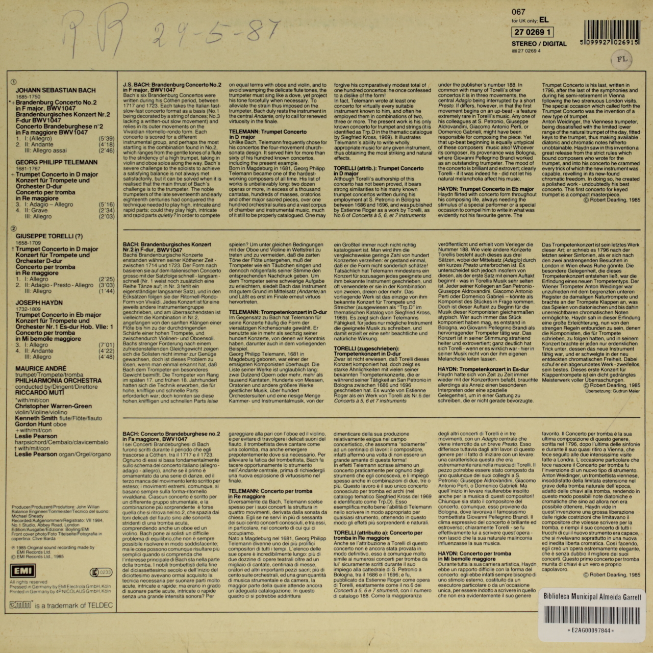 Bach: Brandenburg Concerto No. 2; Concertos by Haydn, Telemann & Torelli
