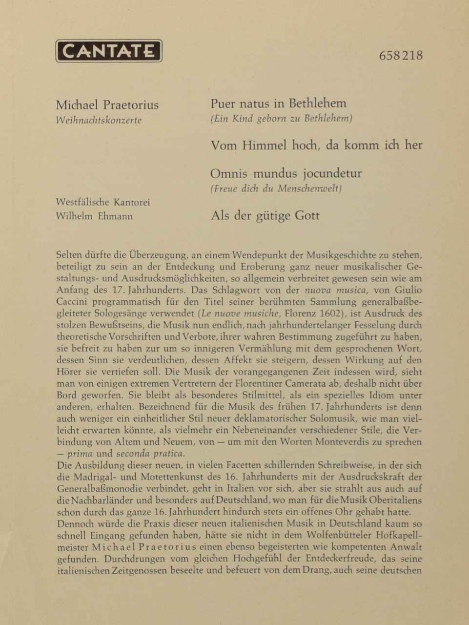 Praetorius: Weihnachtskonzerte