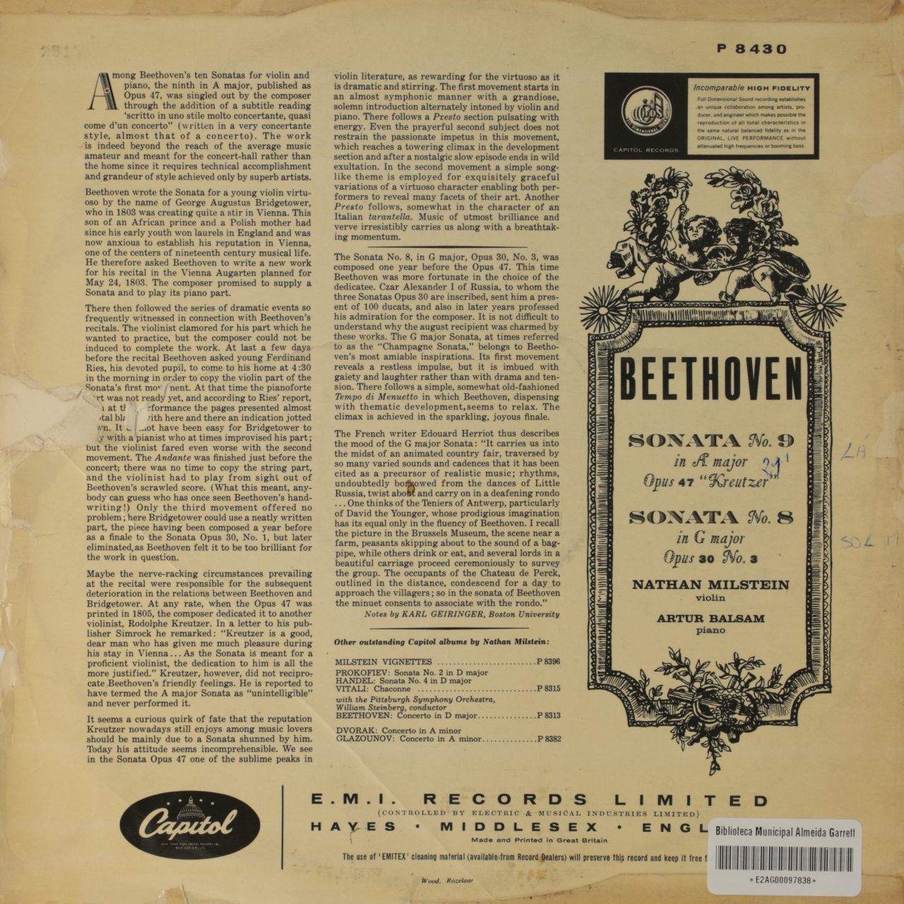 Beethoven: Sonata Nº 9 in A Major, Op. 47; Sonata Nº 8 in G Major, Op. 30 Nº 3 - Kreuzer