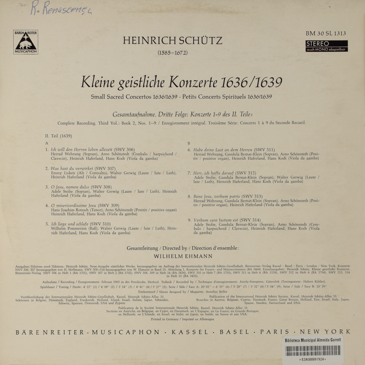 Schütz: Kleine geistliche Konzerte (3. Folge)