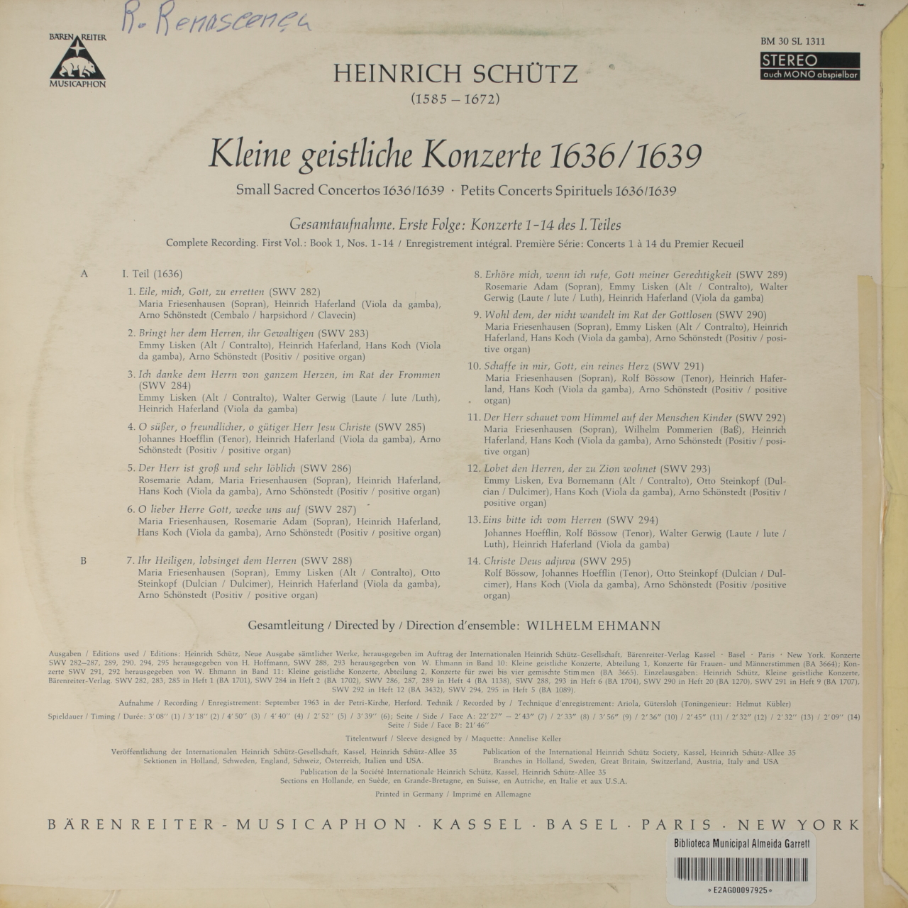 Schütz: Kleine geistliche Konzerte (1. Folge)