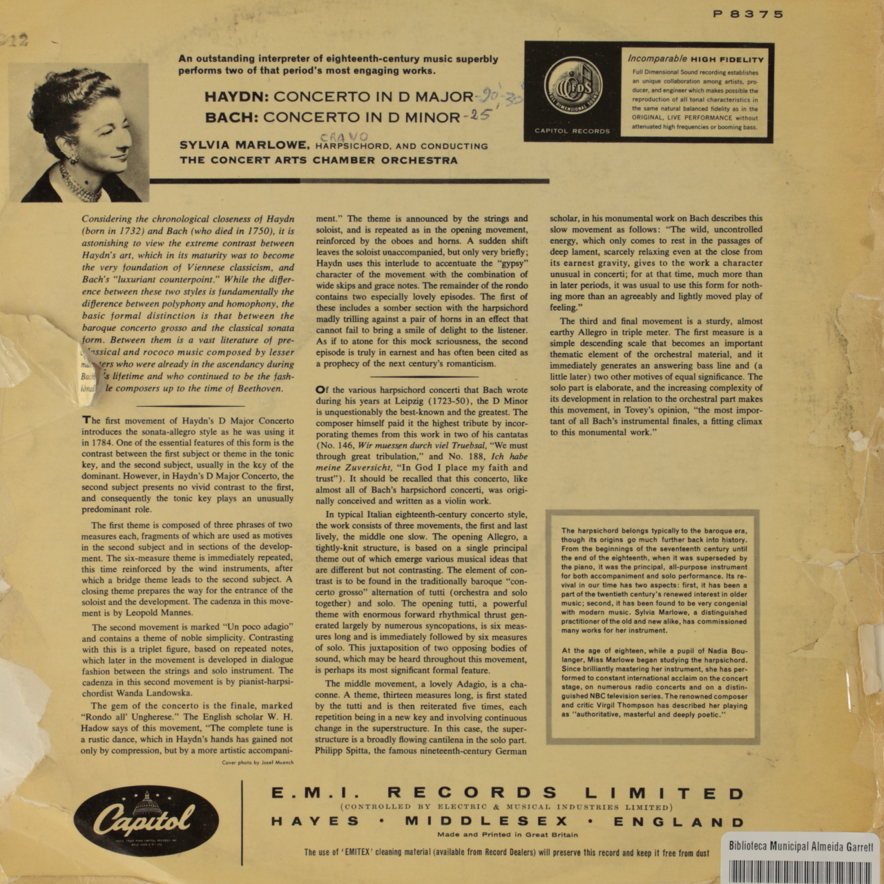 Haydn: Concerto in D Major for Harpsichord and Orchestra; Bach: Concerto in D Minor for Harsichord a