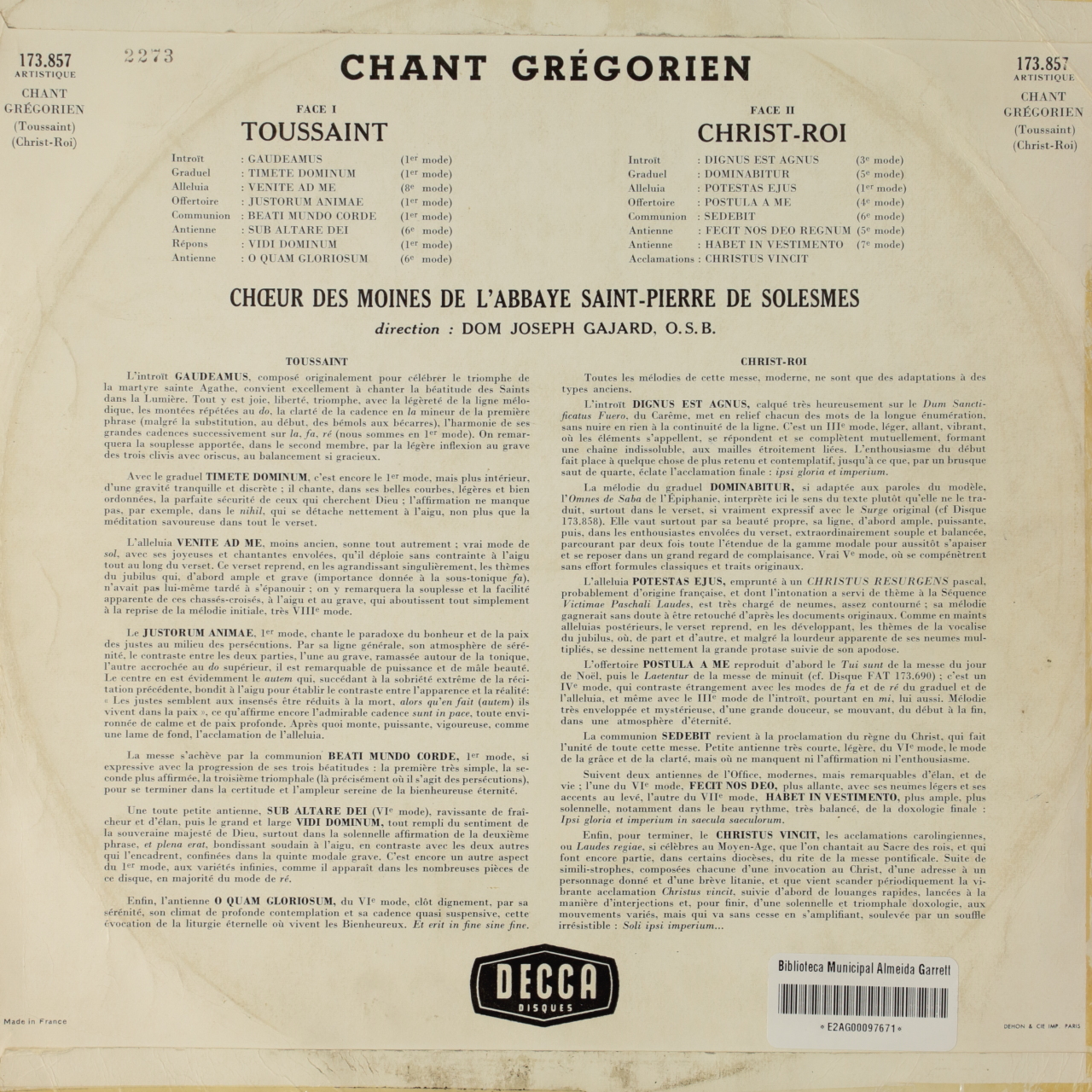 Chant grégorien - Toussaint; Christ Roi