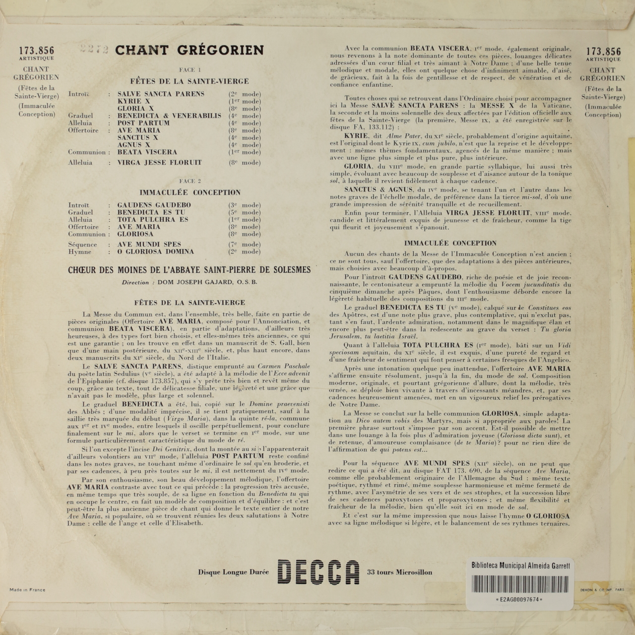 Chant grégorien - Fêtes de la Sainte-Vierge; Immaculée conception