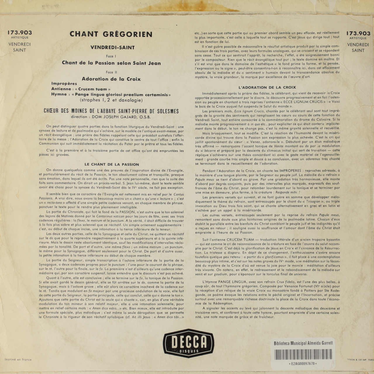 Chant grégorien - Vendredi Saint
