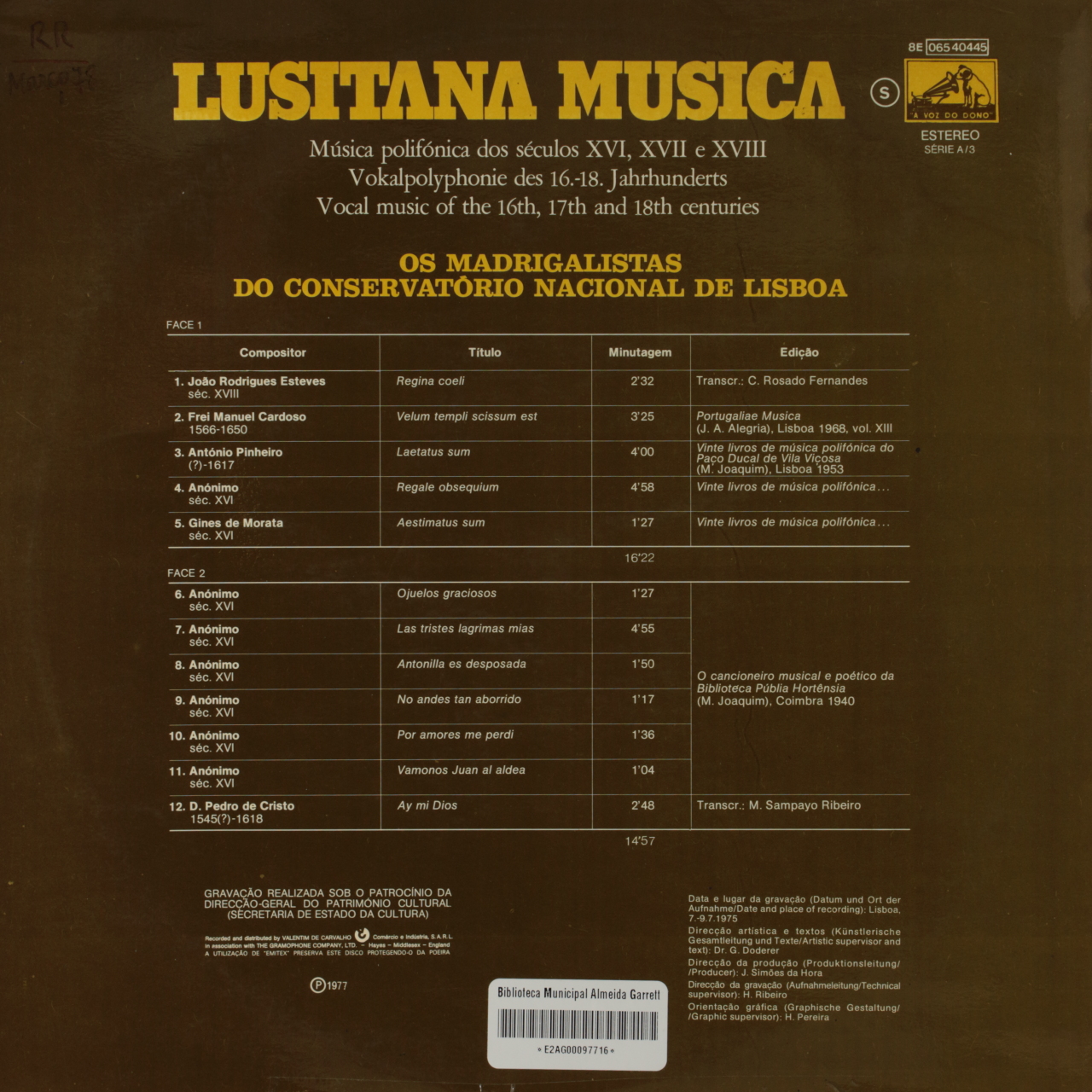 Música polifónica dos séculos XVI, XVII e XVIII