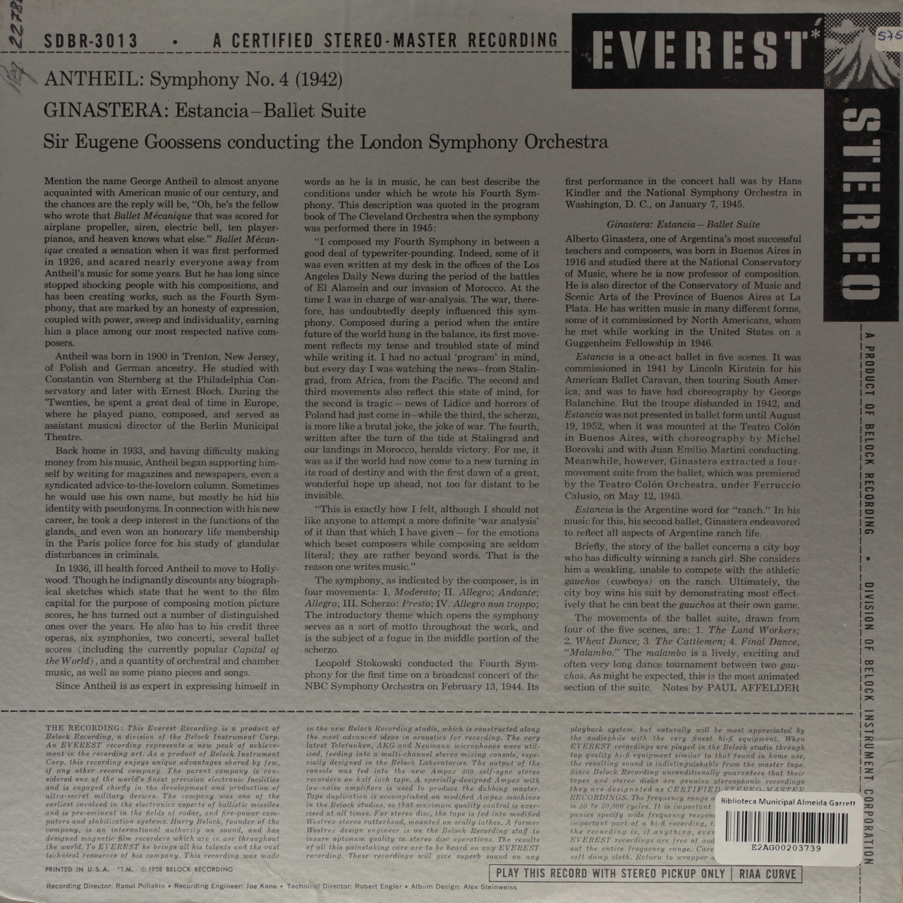 Antheil: Symphony No. 4 / Ginastera: Estancia Ballet Suite