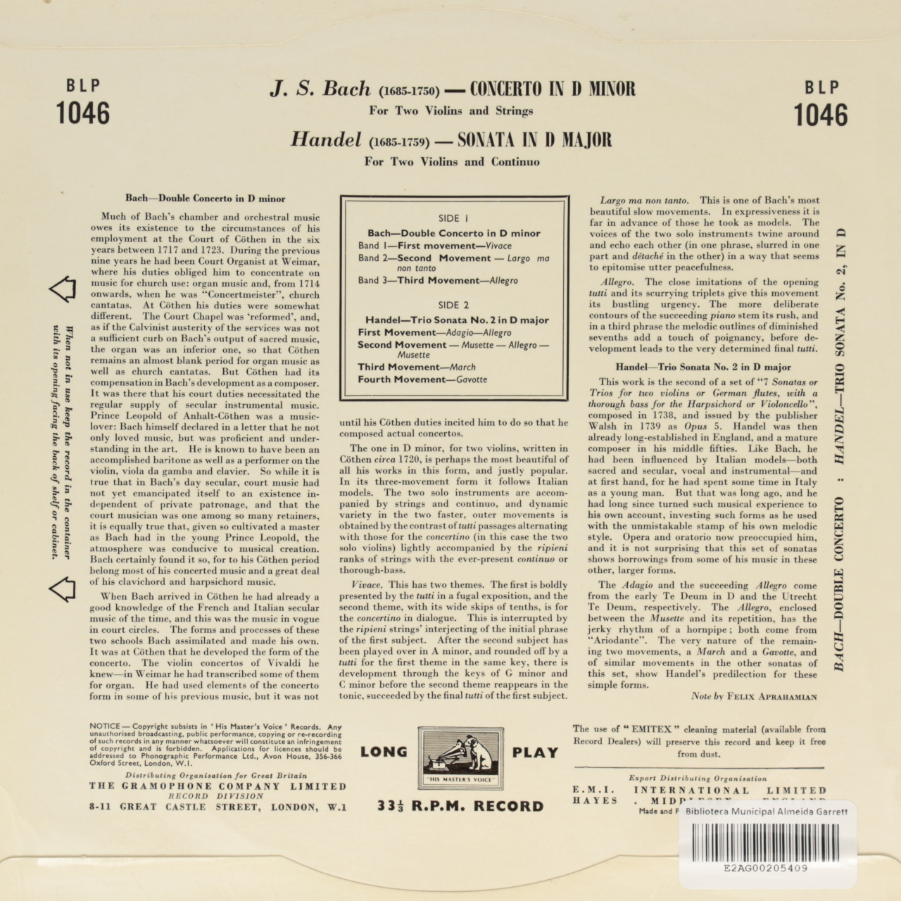 Bach: Double Concerto in D Minor / Handel: Trio Sonata No. 2 in D Major