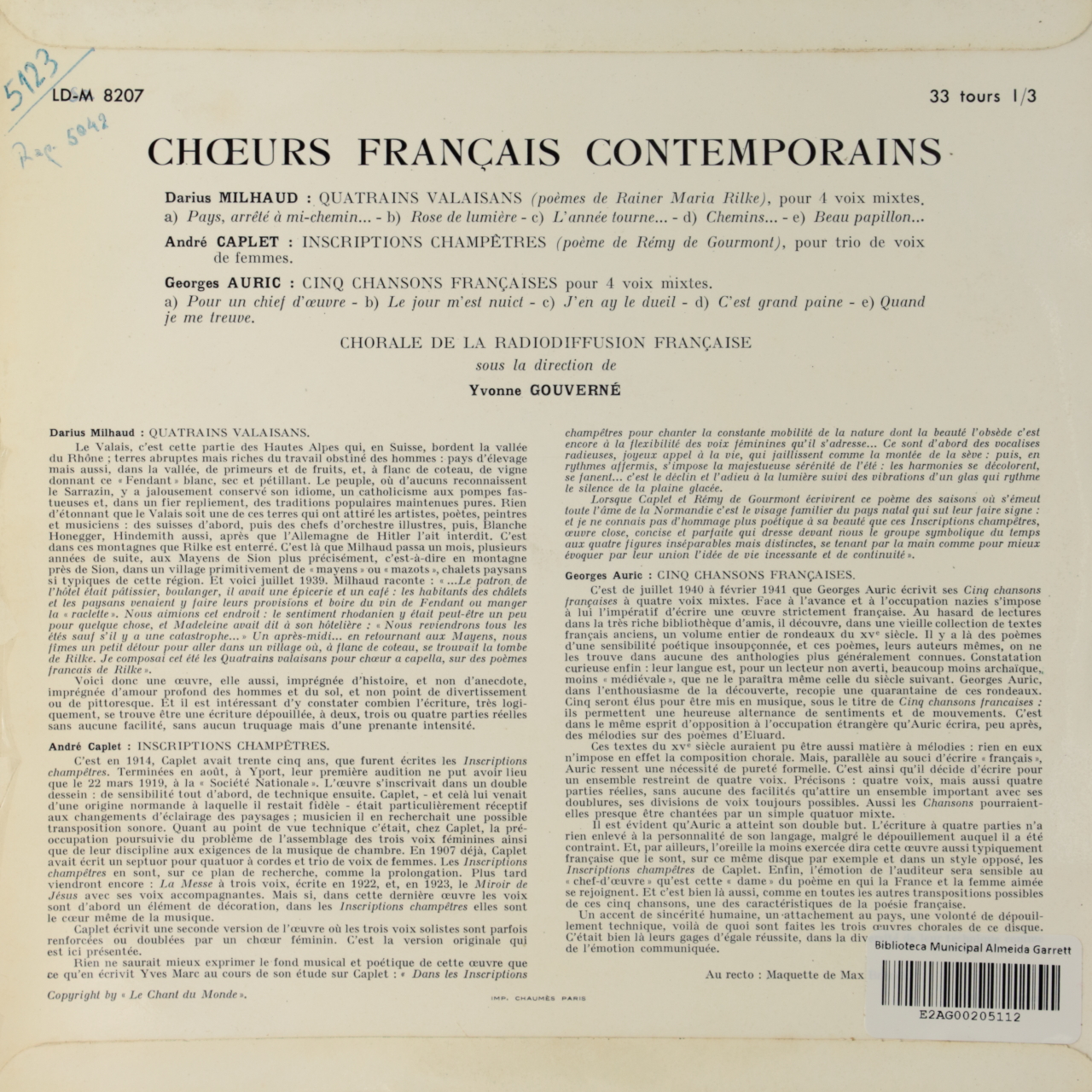 Milhaud / Caplet / Auric: Choeurs français contemporains