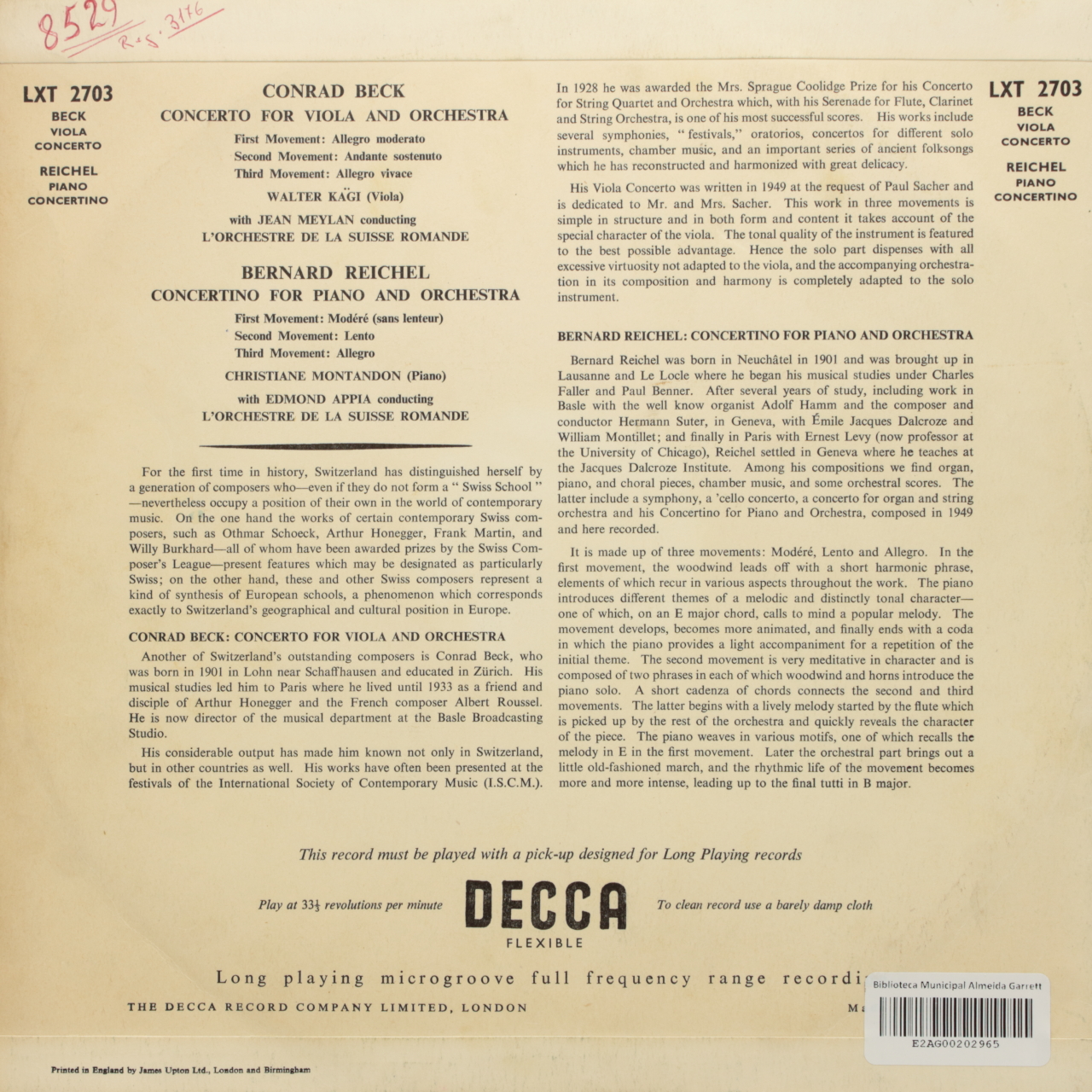 Beck: Concerto for Viola & Orchestra / Reichel: Concertino for Piano & Orchestra