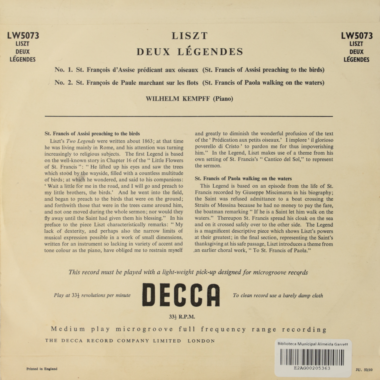 Liszt: Deux Légendes