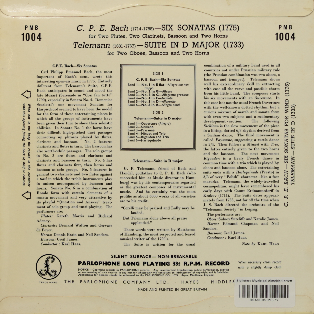 Bach, CPE: Six Sonatas / Telemann: Suite