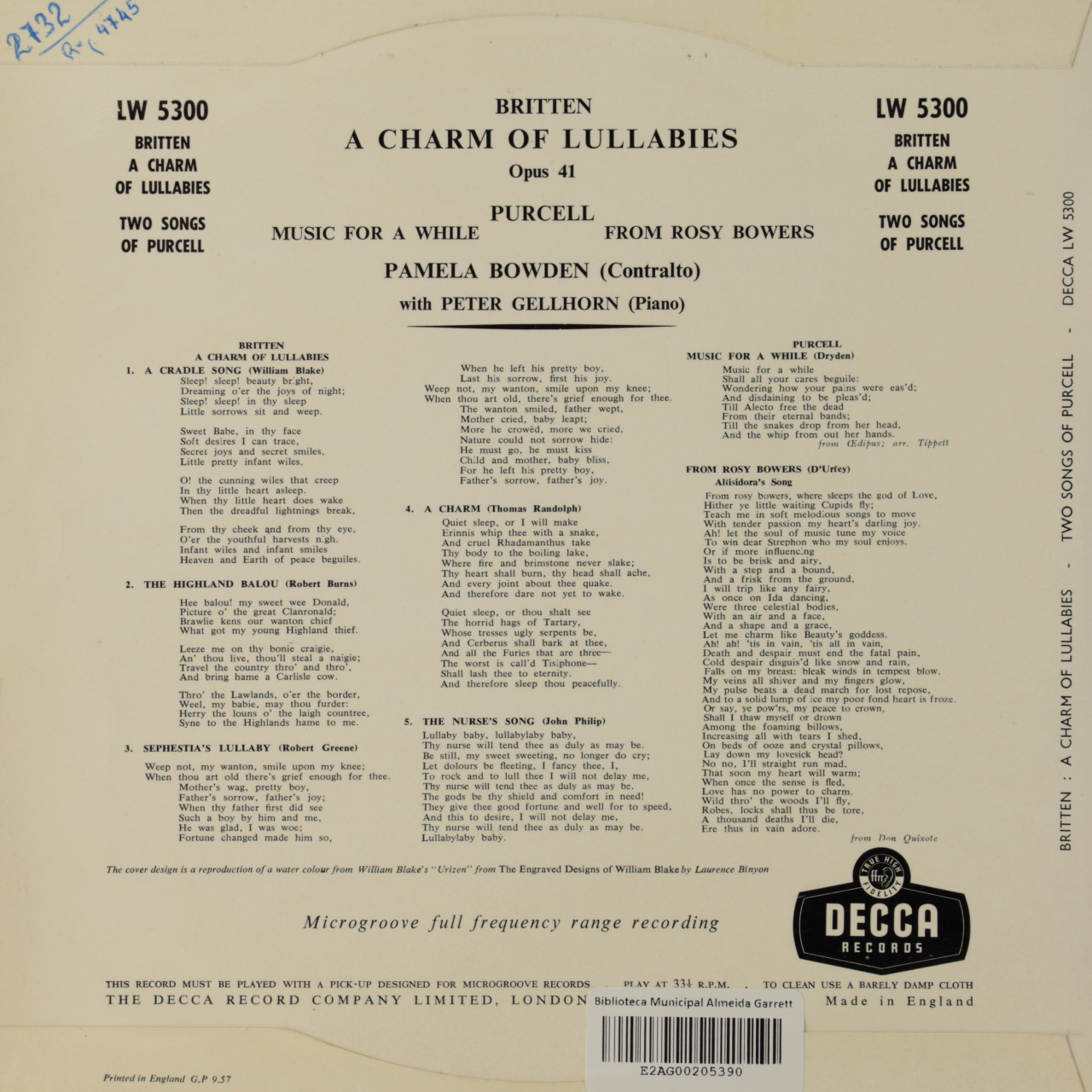 Britten: A Charm of Lullabies / Purcell: Two Songs
