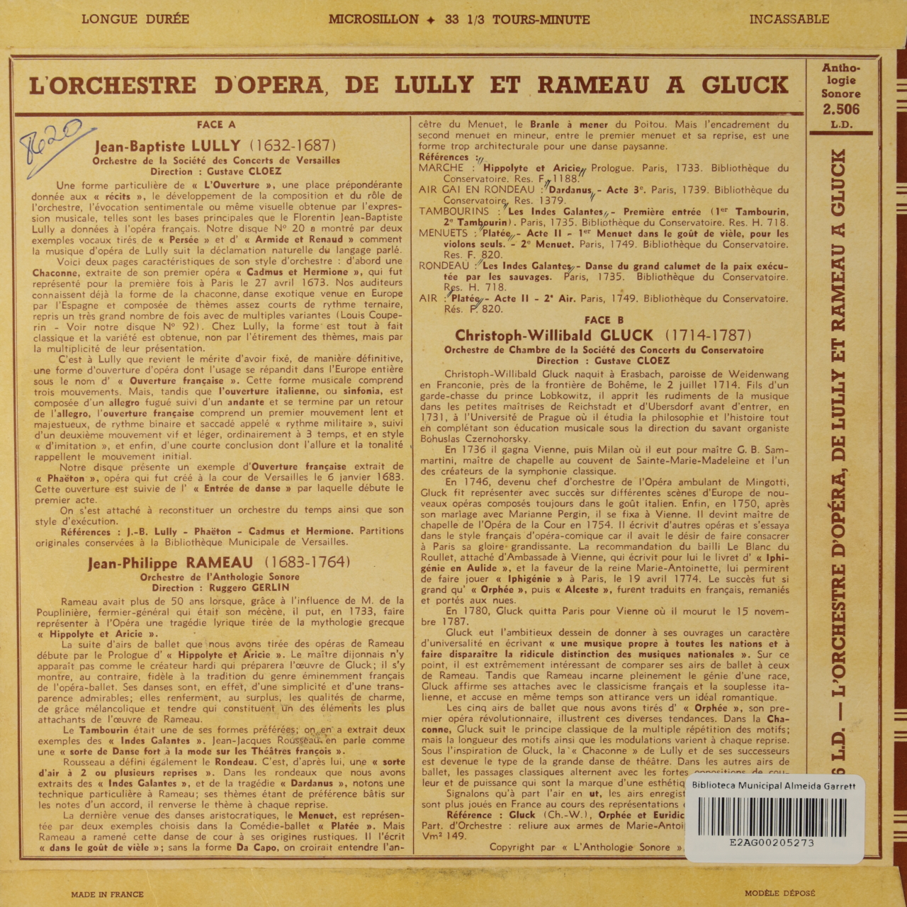 Lorchestre dopéra, de Lully et Rameau a Gluck