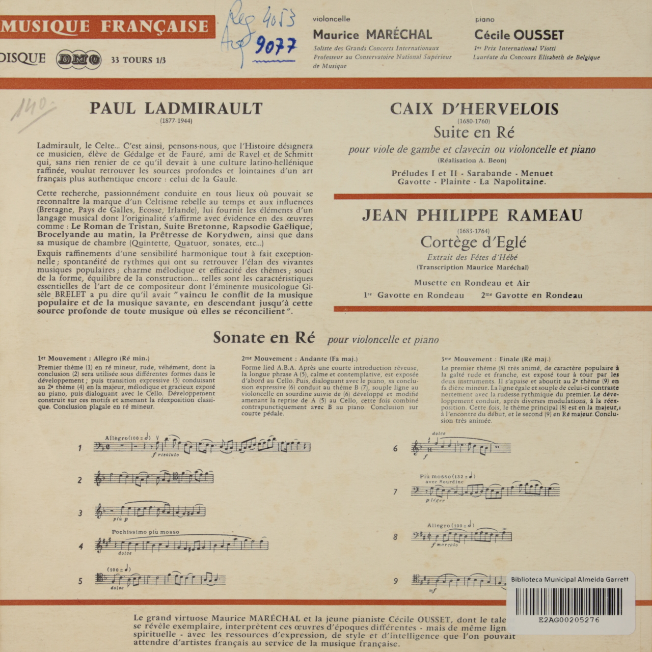 Ladmirault: Sonata en Ré / DHervelois: Suite en Ré / Rameau: Cortège dEglé