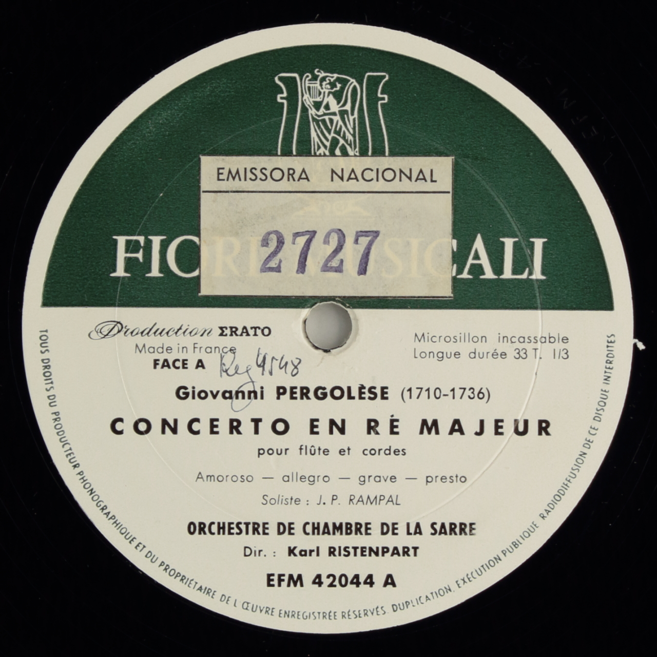 Pergolesi: Concerto pour flute en sol; Concert pour flute en ré