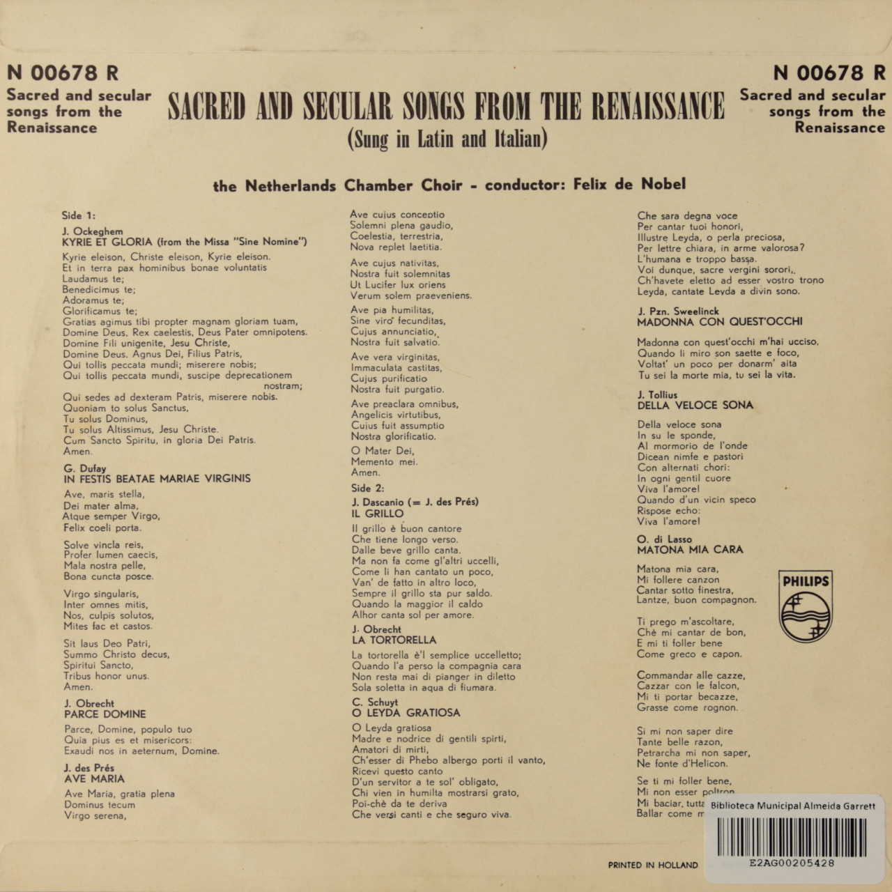 Sacred and Secular Songs from the Renaissance