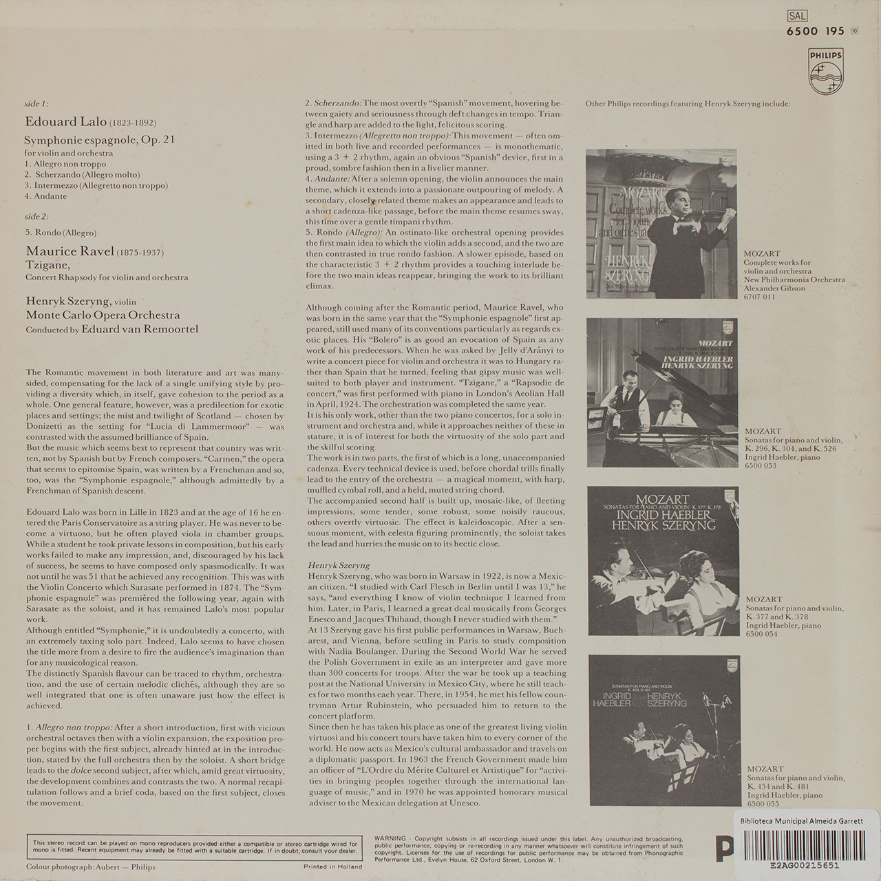 Lalo: Symphonie Espagnole / Ravel: Tzigane