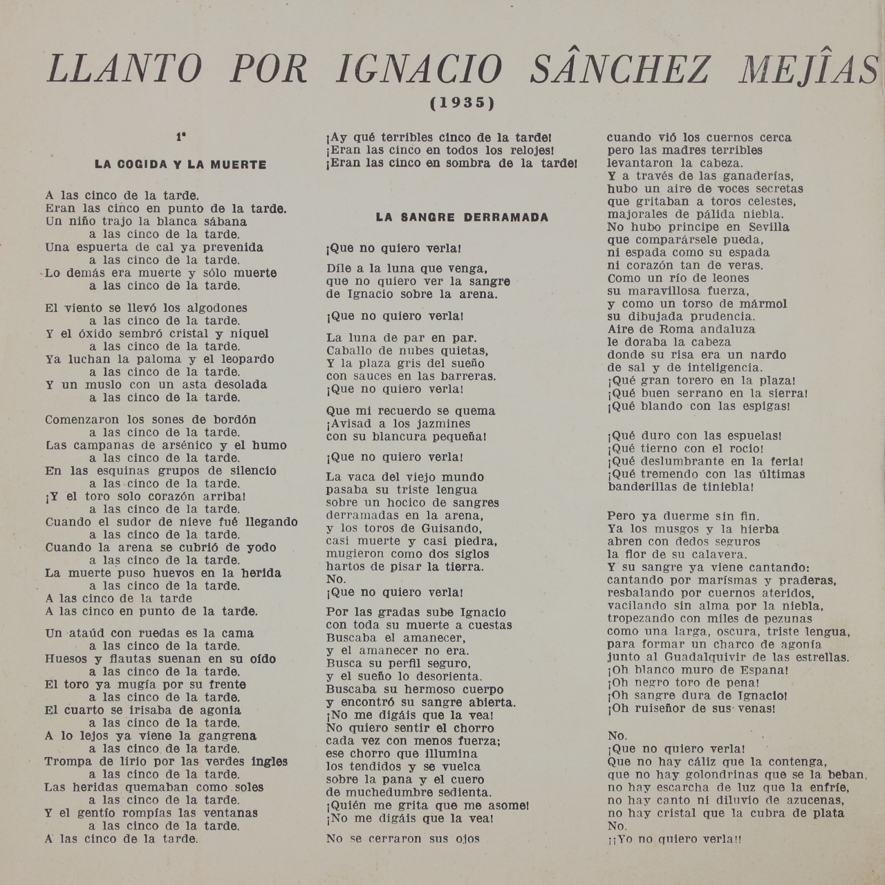 García Lorca: Lamento per la morte de Ignacio