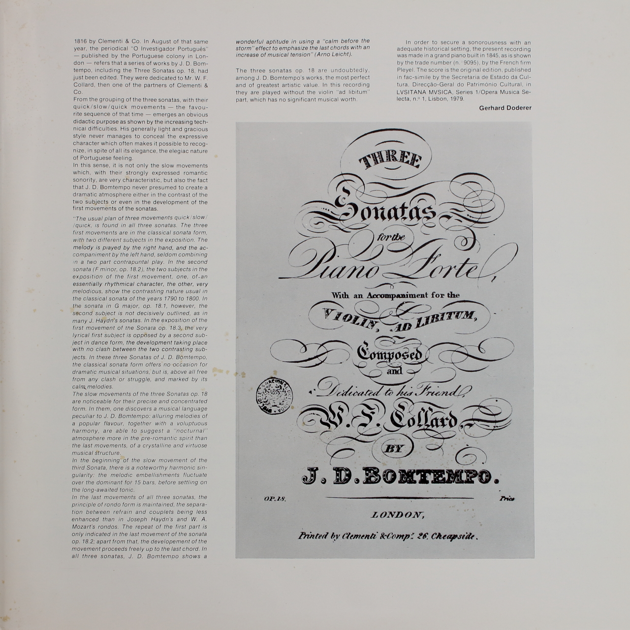 Bomtempo: Sonatas de piano op. 18