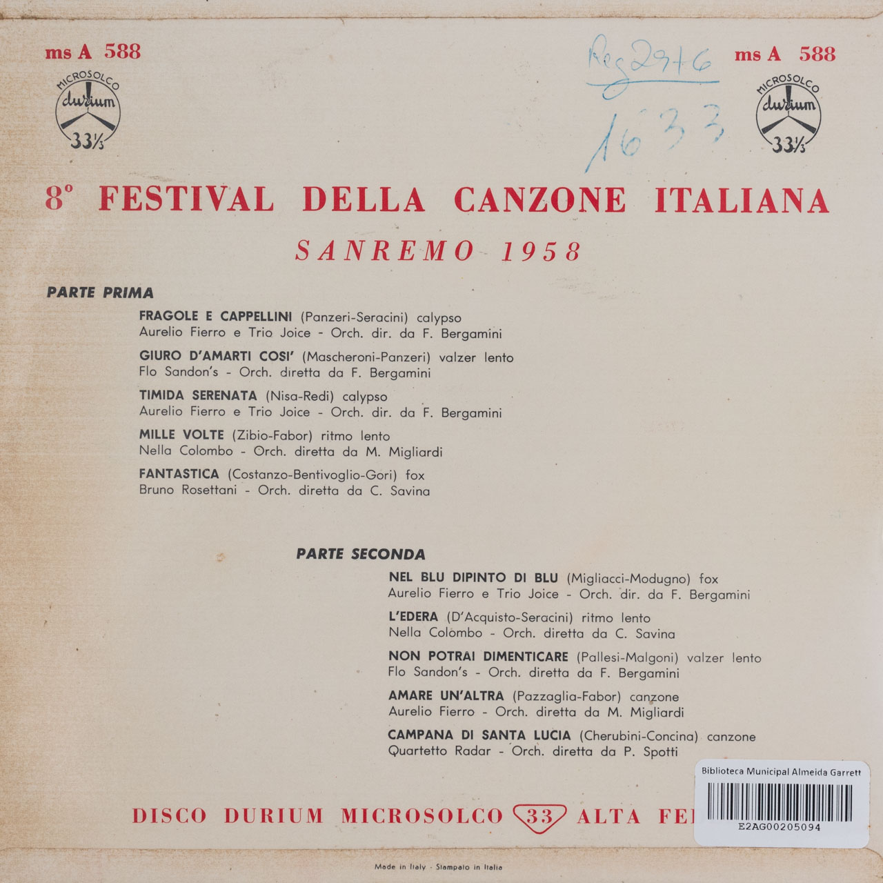 8º Festival della Canzone Italiana: Sanremo 1958